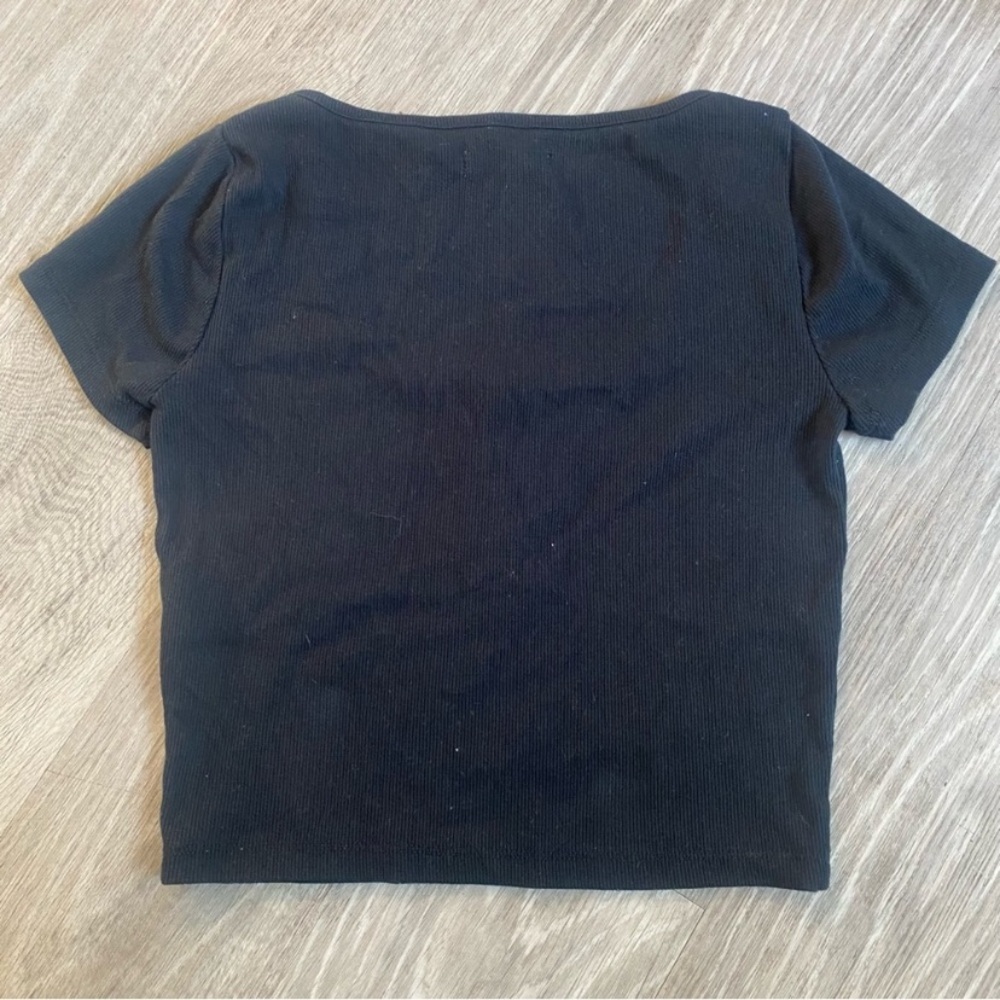 Madewell Ribbed Black Henley Crop Top XXS - Picture 5 of 7